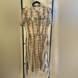 Diane Von Furstenberg Chevron Midi Dress in Brown and Cream
